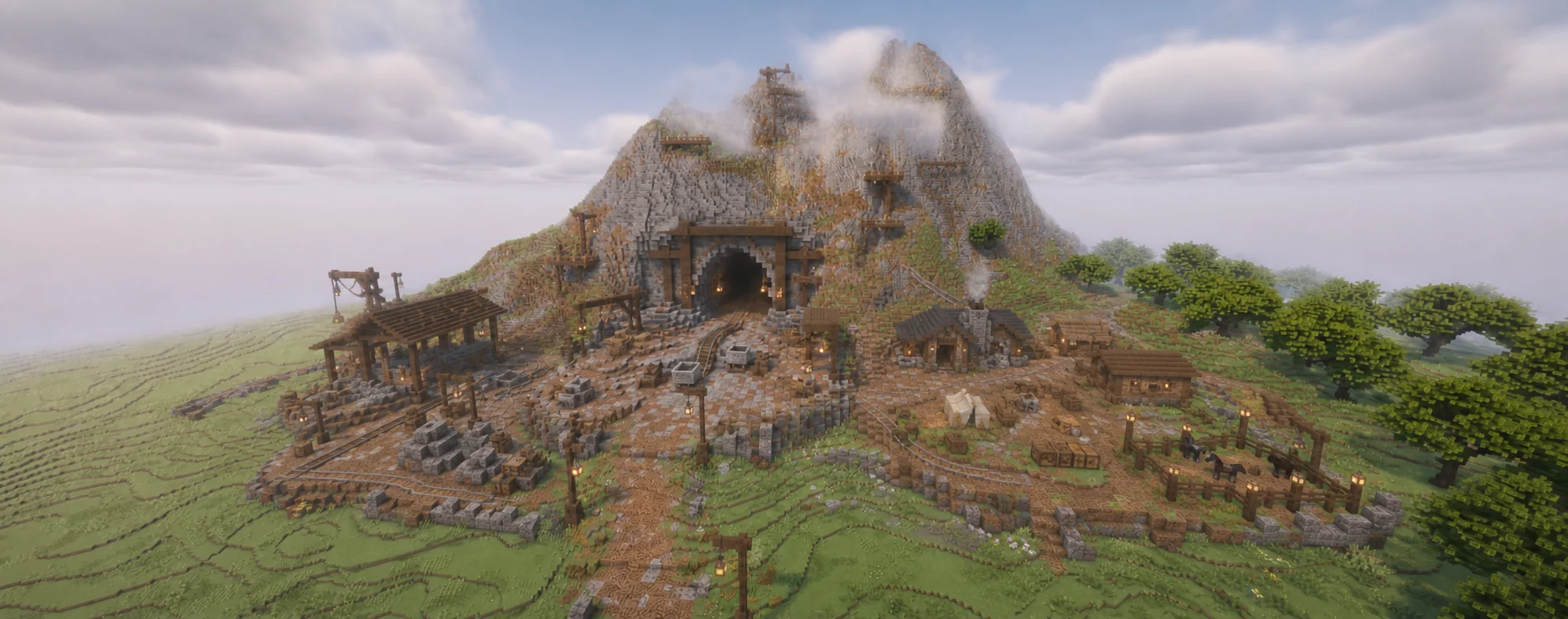 A working settlement at the foot of an Elyrian mountain